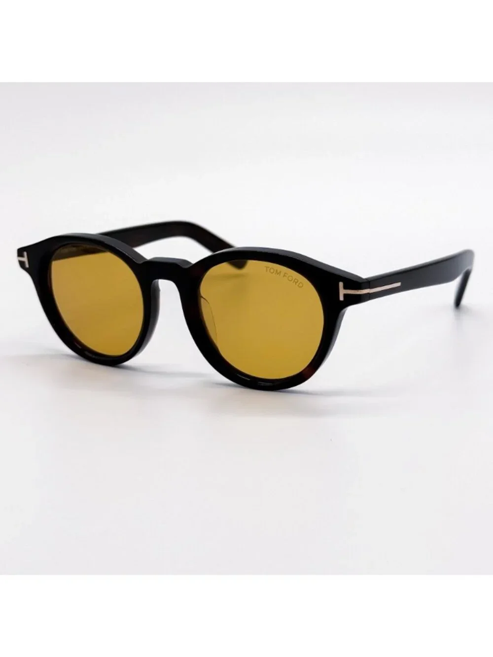 New Tom Ford TF1123 52E Round Black Yellow Men Sunglasses Authentic